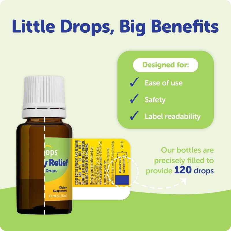 Ddrops Baby Tummy Relief Liquid Drops, Organic Gripe Water for Newborns, Relief from Gas, Colic, Fussiness and Hiccups, Just One Drop, Herbal Ingredients, 120 Drops - Image 2